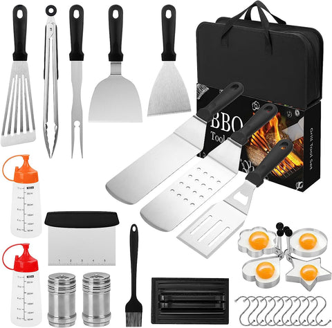Image of Griddle Accessories Kit, 30PCS Flat Top Grill Accessories Kit for Blackstone and Camp Chef, Stainless Steel Griddle Grill Tools with Enlarged Spatulas, Scraper, Tongs, Carrying Bag for Outdoor BBQ