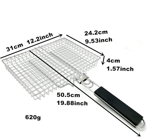 Image of Large Capacity Barbeque Grill Basket with Brush BBQ Tong Deeper Grilling Rack Havy Duty Stainless Steel BBQ Accessories Set