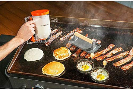 1543 Griddle Breakfast Kit 4 Piece Set Include Batter Dispenser, Bacon Press, Two Egg/Pancake Rings with Handle-Best Indoor-Outdoor Cooking Accessory, Multiple