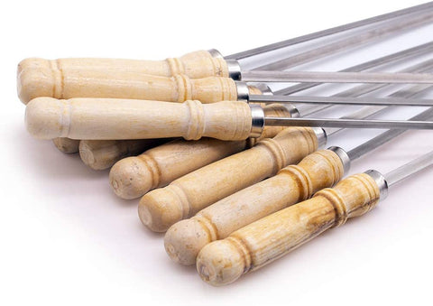 Image of 16 Inch Kabob Skewer with Wood Handle for BBQ Camping Cookware Campfire Grill Cooking,Stainless Steel 10PCS