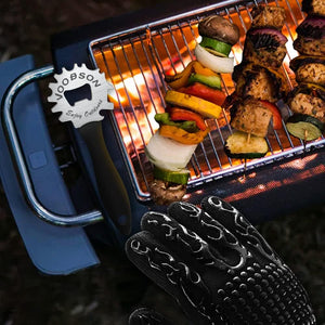 Grill Scraper Tool - Bristle Free Safe BBQ Cleaner with 1 Reusable Cleaning Gloves - Stainless Steel Heavy Duty Barbecue Brush Substitute Extended Handle & Bottle Opener Accessories