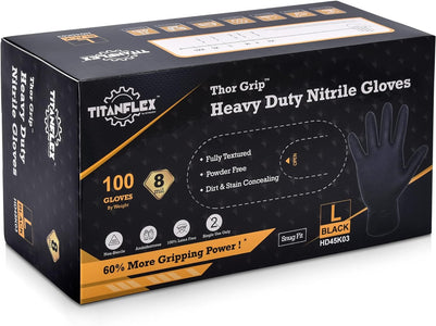 Thor Grip Heavy Duty Black Industrial Nitrile Gloves with Raised Diamond Texture, 8-Mil, Latex Free, 100-Ct Box
