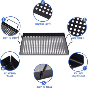 Companion Grilling Baskets for Outdoor Grill,Nonstick Grill Topper with Holes - Grill Pans Perfect for Grill Vegetables,Fish,Meat,Shrimp,Bbq Grill Tray Suitable for All Types of Grill, 17"X11.4" (L)