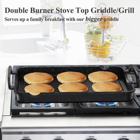 Image of Nonstick Stove Top Griddle/Grill,16.5"X12.0", Double Burner Granite Griddle Pan,Cast Alumunim Induction Pancake Breakfast Maker, Light-Weight Flat Top Grilling Plate for Gas Grill Camping & BBQ