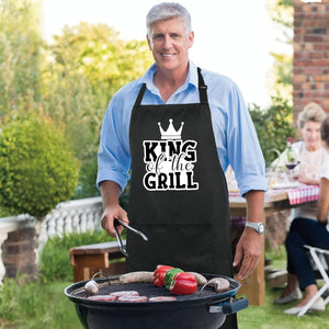100% Cotton Funny Aprons King of the Grill with 2 Pockets BBQ Grilling Adjustable Bib Aprons Gifts for Men Husband Dad Friends Father