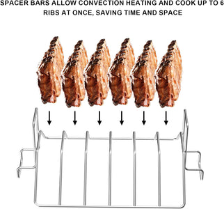 Rib Rack, Turkey Roasting Rack for Grills & Ovens, 2 in 1 Meat Smoker Accessories for Weber Rib Rack, Big Green Egg Rib Rack, Kamado Joe, Traeger, Pitboss Pellet Smoker, Char-Griller, Stainless Steel