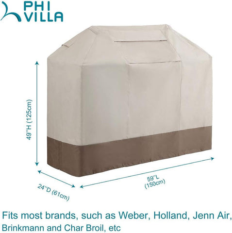 Image of PHI VILLA 59" L X 24" D X 49" H Outdoor BBQ Grill Cover with Weather Resistant Fabric, Large Grill Cover Heavy Duty, Rip-Proof,Uv-Resistant Medium