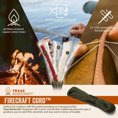 Image of Texas Bushcraft Fire Starter - 3/8" Thick Ferro Rod with Striker and Paracord Wrist Lanyard – Waterproof Flint Fire Steel Survival Lighter for Your Camping, Hiking and Backpacking Gear