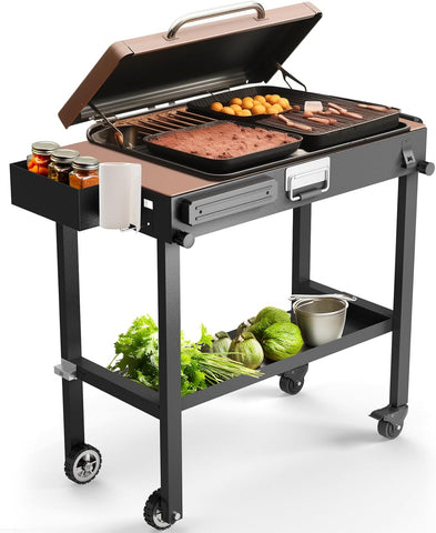 Image of Portable Grill Table, Outdoor Folding Grill Cart Solid and Sturdy, Blackstone Griddle Stand, Blackstone Table with Paper Towel Holder,Safety Wheel, for Blackstone Griddle Kitchen Table Black