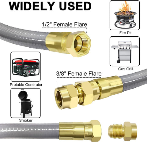Image of NQN 12FT 1/2" ID Natural Gas Hose with Quick Connect Fitting for BBQ, Grill, Pizza Oven, Patio Heater. for Weber, Char-Broil, Pizza Oven, Patio Heater,Ng Grill and Natural Gas Conversion Kit