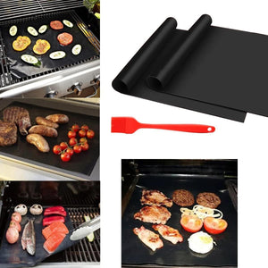 SJ Rose Grill MATS, 2 BBQ Grill MATS - Free BASTING Brush!, Reusable Grill & Baking Mat, Easy to Clean Grill Mat, Grilling Mats for Outdoor Grill, 2 BBQ Mat, Grill Mats for Outdoor Grill Nonstick