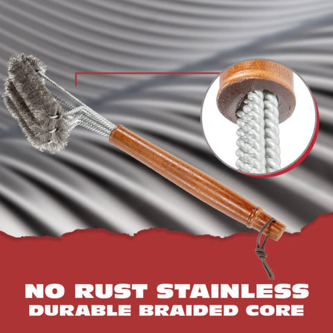 Image of All Angles BBQ Grill Brush for Outdoor Grill – Cleans All Angles, Large Wooden Handle, and Stainless Steel Bristles - BBQ Brush for Grill Cleaning – Grill Cleaner Brush Safe for BBQ and Grill