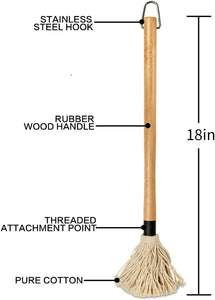 18 Inch Grill Basting Mop Wooden Long Handle with 4 Extra Replacement Heads for BBQ Grilling Smoking Steak