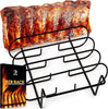 MOUNTAIN GRILLERS BBQ Rib Racks for Smoking, Gas Smoker or Charcoal Grill, Sturdy & Non Stick Standing for Gas Grill, Bbq Grill, Holds up to 5 Baby Back Ribs, Grilling & Barbecue Gifts for Men Black