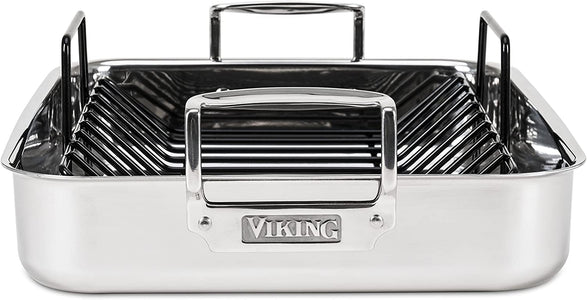 Viking Culinary 3-Ply Stainless Steel Roasting Pan, Includes a Nonstick Rack, Dishwasher, Oven Safe, Works on All Cooktops Including Induction