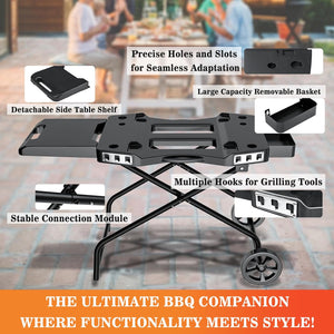 Portable Grill Cart for Ninja Woodfire Grill OG700 Series, Folding Outdoor Grill Stand for Ninja OG701, Pit Boss 10697/10724, 22" Blackstone,Traeger Ranger Griddle with Table Shelf and Basket