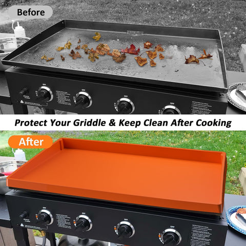 Image of 36" Silicone Griddle Mat, Upgrade Full-Edge Griddle Top Covers for Blackstone 36 Inch, All Season Cooking Protective Cover, Protect Griddle from Rodents, Insects, Debris and Rust (Orange)