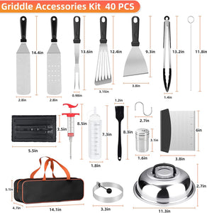 Blackstone Griddle Accessories, 40 Pcs Stainless Steel Griddle Accessories Kit, Flat Top Grill Accessories for Blackstone and Camp Chef, Griddle Spatula BBQ Set with Carrying Bag for Outdoor Grill