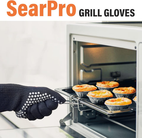 Image of BBQ Grill Gloves Cooking Oven Mitts Fire Heat Resistant to 1400 Degrees Accessories for Barbecue Smoker Egg Fryer Hamburgers Pizza Steaks- Crock Pots/Slow Cookers -USA Owned Company-