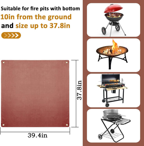 Image of Fire Pit Mat - 39.4 * 37.8In Fireproof Stove Grill Mats Blanket for Wood Deck Insulation, Camping BBQ Temperature Resistant Rugs Accessories for outside Indoor Lawn Protection - Brown