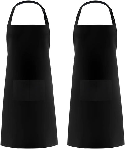 Image of 2 Pack Adjustable Bib Apron Waterdrop Resistant with 2 Pockets Cooking Kitchen Aprons for Women Men Chef, Black