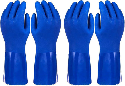 2 Pairs Rubber Household Cleaning Gloves for Kitchen Dishwashing, Cotton Lined (Blue)