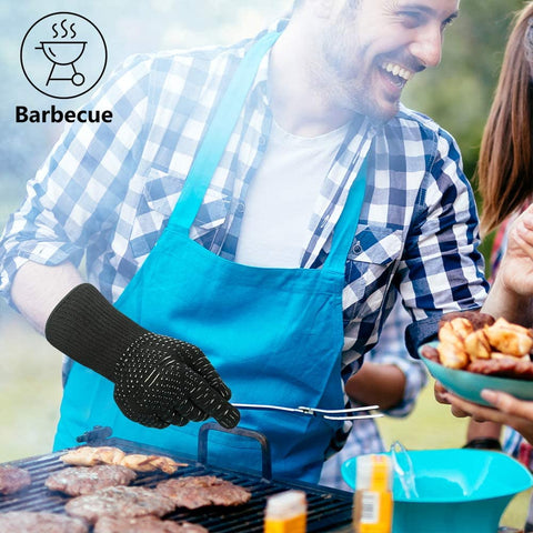 Image of Oven Gloves 932°F Heat Resistant Gloves, XL Size Cut-Resistant Grill Gloves, Non-Slip Silicone BBQ Gloves, Kitchen Safe Cooking Gloves for Men, Oven Mitts,Smoker,Barbecue,Grilling (Black-Xl)