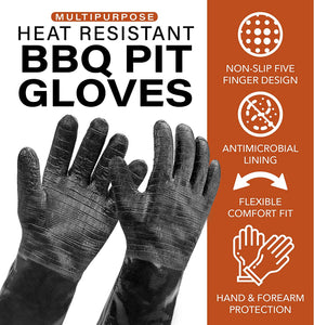 Grilling Gloves Heat Resistant BBQ Gloves - Heat Resistant Gloves for Cooking - Long Sleeve BBQ Gloves for Smoker - Textured BBQ Grill Gloves Easily Handle Hot Food - 14 Inch Extra Large Oven Gloves