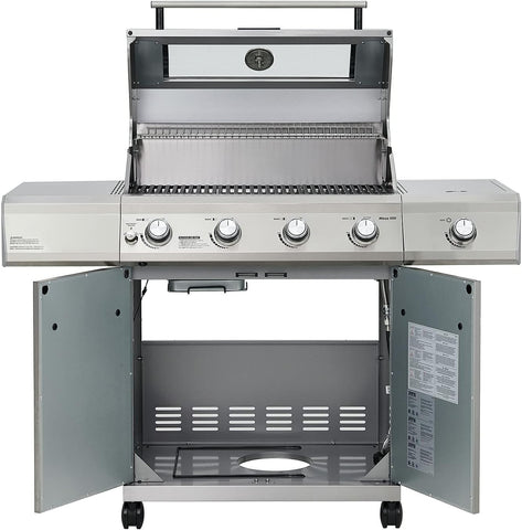 Image of Monument Grills Clearview Larger 4-Burner Propane Gas Grill Stainless Steel Heavy-Duty Cabinet Style with LED Controls & Side Burner,Mesa 400