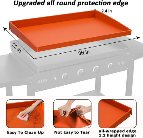 Image of 36" Silicone Griddle Mat, Upgrade Full-Edge Griddle Top Covers for Blackstone 36 Inch, All Season Cooking Protective Cover, Protect Griddle from Rodents, Insects, Debris and Rust (Orange)