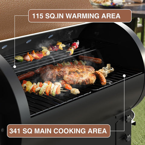 Image of 2023 Upgrade Portable Wood Pellet Grill + Cover Multifunctional 8-In-1 BBQ Grill with Automatic Temperature Control Foldable Leg for Backyard Camping Cooking Baket,456 Sq in Golden Orange