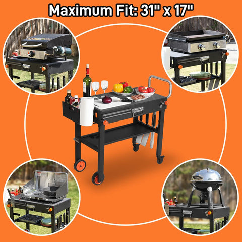 Image of Grill Table for Blackstone Griddle, Portable Griddle Table with Caddy - Fit 17” or 22” Other Tabletop Grill, Foldable Ninja Grill Stand& Blackstone Griddle Stand for Outdoor Tailgating-Camping