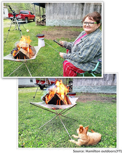 Portable Outdoor Fire Pit 22 Inch - Portable Fire Pit Collapsing Stainless Steel Mesh Fireplace Foldable - Camping Gear for Patio, Backyard and Garden Add 5 Pack Roasting Sticks
