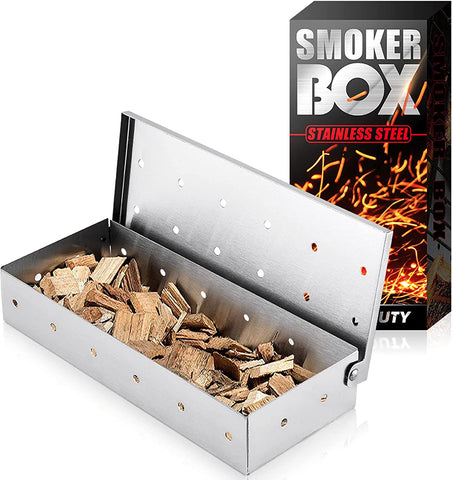 Image of UIRIO Smoker Box for Gas Grilling - Wood Chip Smoker Box for Charcoal Grill - Enhance Grilling Flavors for BBQ Enthusiasts