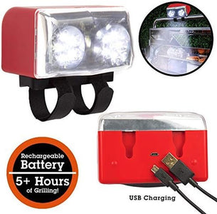 Rechargeable BBQ Grill Light - Includes 10 Bright LED Bulbs for Grilling at Night & Adjustable Straps for Any Barbecue - Father'S Day Grilling Gift- Heat Resistant, Weatherproof, Long Lasting Battery