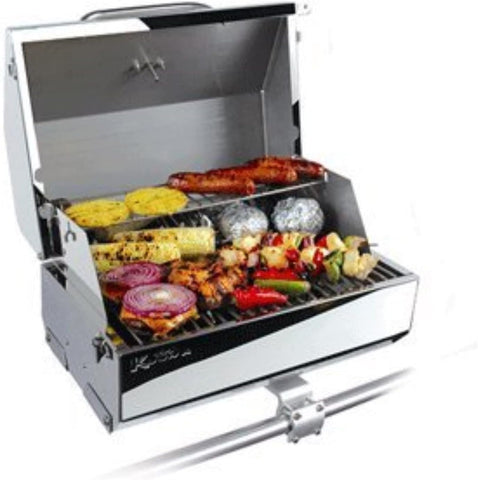 Image of Kuuma Stow N’Go 216 Elite Propane Grill | Features Built-In Thermometer & Push-Button Igniter | Includes Fold Away Legs & Removable Warming Rack | Use as Camping Stove and More (58155)