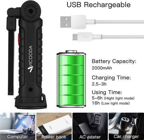 Image of 4 Pack Flashlights, LED Work Light, USB C Rechargeable Work Light with Magnetic Base and Hanging Hook, 360°Rotate 5 Modes Flashlights for Car Engines Repair, Emergency and All Tight Spots (4 Pack)