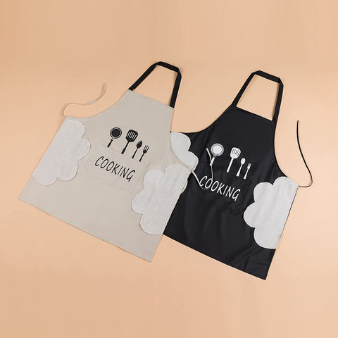 Image of 2 Pack Kitchen Apron with Hand Wipe,Water-Drop Resistant with 2 Pockets Cooking Bib Aprons for Women Men Chef