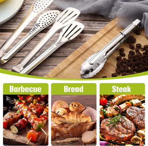 6 Pieces Buffet Tongs Set Stainless Steel Food Serving Tongs 3 Styles Rust-Resistant Locking Grill Food Tongs for Cooking, Grilling, Salad, Barbecue, Buffet, Kitchen (7 Inch, 9 Inch)