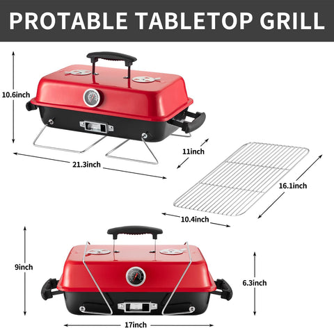 Image of Portable Charcoal Grill, Tabletop Outdoor Barbecue Smoker, Small BBQ Grill for Outdoor Cooking Backyard Camping Picnics Beach by DNKMOR BLACK