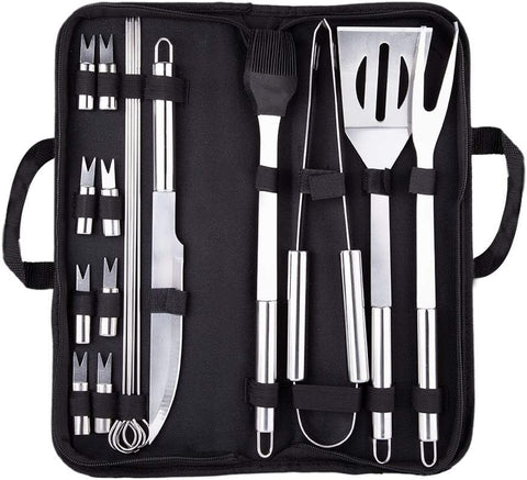Image of 18Pcs BBQ Grill Accessories Set, Multifunctional Stainless Steel Barbecue Tools Set in Case for Outdoor Picnic, Camping, Smoking, Grilling