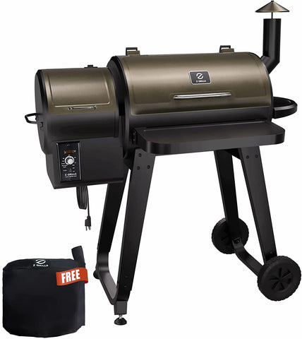 Image of Wood Pellet Grill Smoker, 8 in 1 Portable BBQ Grill with Automatic Temperature Control, Foldable Front Shelf, Rain Cover, 459 Sq in Cooking Area for Patio, Backyard, Outdoor Barbecue, Bronze