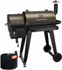 Wood Pellet Grill Smoker, 8 in 1 Portable BBQ Grill with Automatic Temperature Control, Foldable Front Shelf, Rain Cover, 459 Sq in Cooking Area for Patio, Backyard, Outdoor Barbecue, Bronze