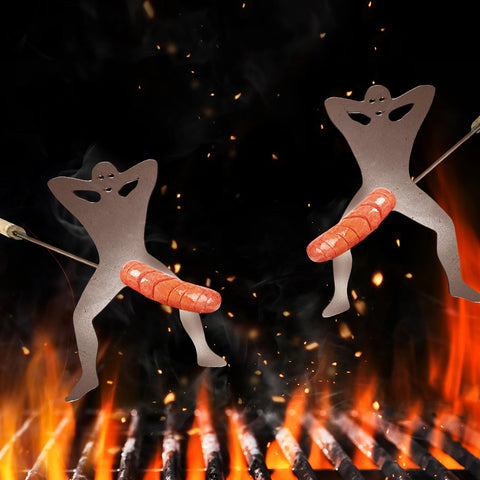 Image of Innovative Hot Dog Roasting Stick Men-Shaped Metal Corn Skewer Stainless Steel Rack Tools Roast Chicken Rack Grilling Roast Rack