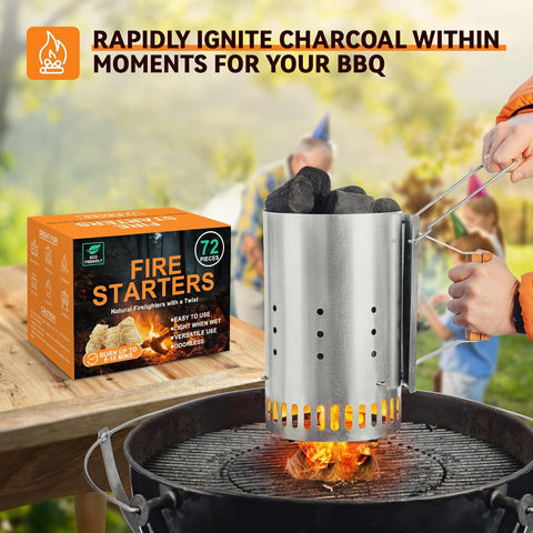 Image of Realcook Natural Fire Starter for Campfires: All Weather Firestarters - Odorless Charcoal Starters for Grill | Fire Pit | Indoor Fireplaces | BBQ | Wood Stove | Smoker - 72 Counts