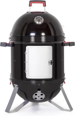Image of 18-Inch Vertical Charcoal Smoker Grill with Porcelain-Enameled Smoking Chamber, Wood Mountain Smoker for Meat Turkey and BBQ, with Built-In Thermometer