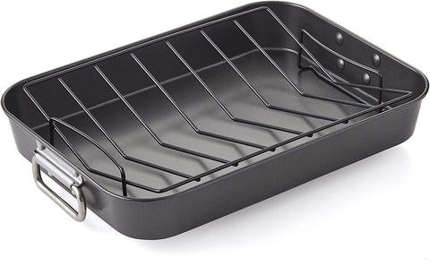 Image of Nifty Solutions Oven Insert with Large Non-Stick 3-Tier Baking Rack, ROASTING PAN INCLUDED, Charcoal and Chrome
