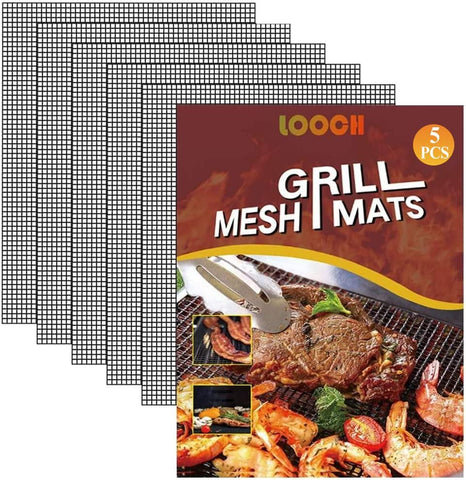Image of LOOCH BBQ Mesh Grill Mat Set of 5 - Heavy Duty Nonstick Mesh Grilling Mats & Barbecue Accessories - Reusable and Easy to Clean - Works on Gas, Charcoal, Electric Grill and More - 15.75 X 13 Inch