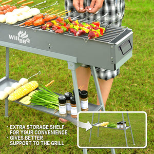 WILLBBQ Commercial Quality Portable Charcoal Grills Multiple Size Hibachi BBQ Lamb Skewer Folded Camping Barbecue Grill for Garden Backyard Party Picnic Travel Outdoor Cooking Use(31.6X7.1X5.1 Inch)