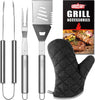 Grill Tools Grill Utensils Set - 3PCS BBQ Tools, Stainless Barbeque Grill Accessories - Spatula/Tongs/Fork, with Insulated Glove, Ideal BBQ Set Grilling Tools for Outdoor Grill, Gifts for Men